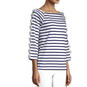 Tu es mon Trésor sz 40 -M- (Japan) Blouse Stripes Bow Detail Trim 3/4 Sleeve